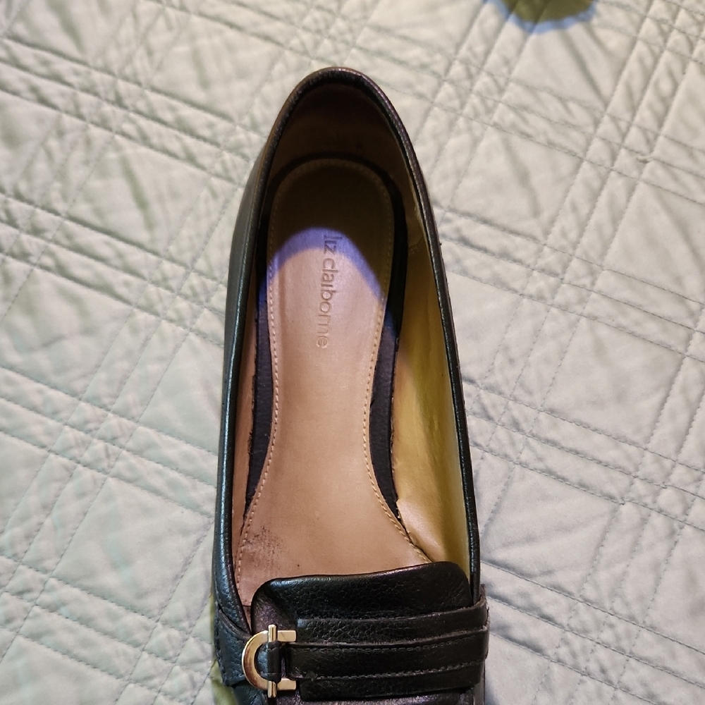 Liz Claiborne Black Leather Flats with Buckle